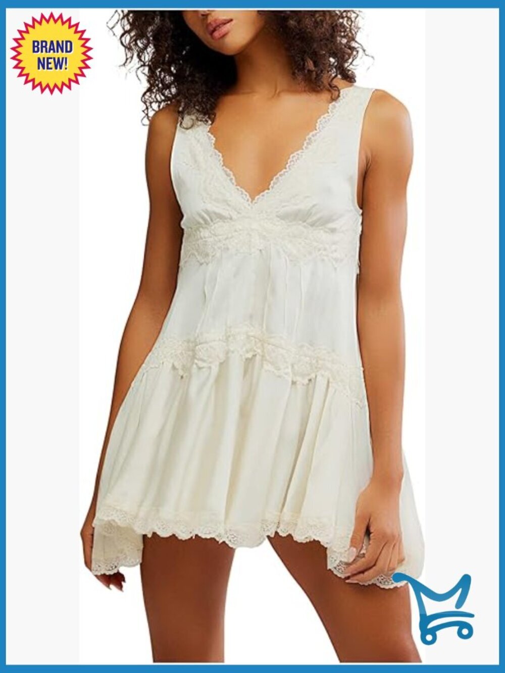 Silk-like Mini Slip Dress with Lace Trim